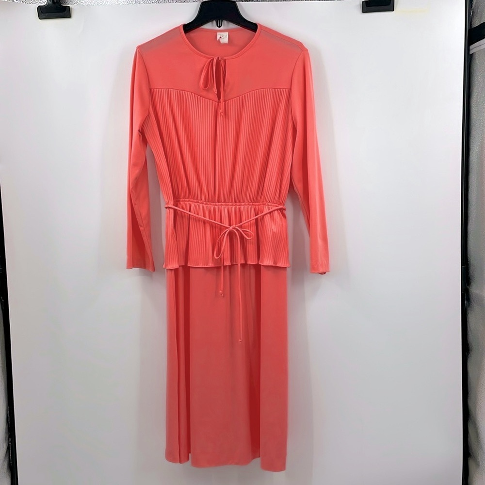 70’s Vintage Sears coral peplum dress Size 14